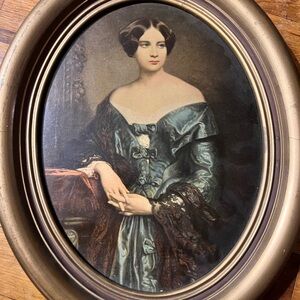 Vintage German Portrait Gustav Dorothea Kraus 14.5” Oval Framed Early American